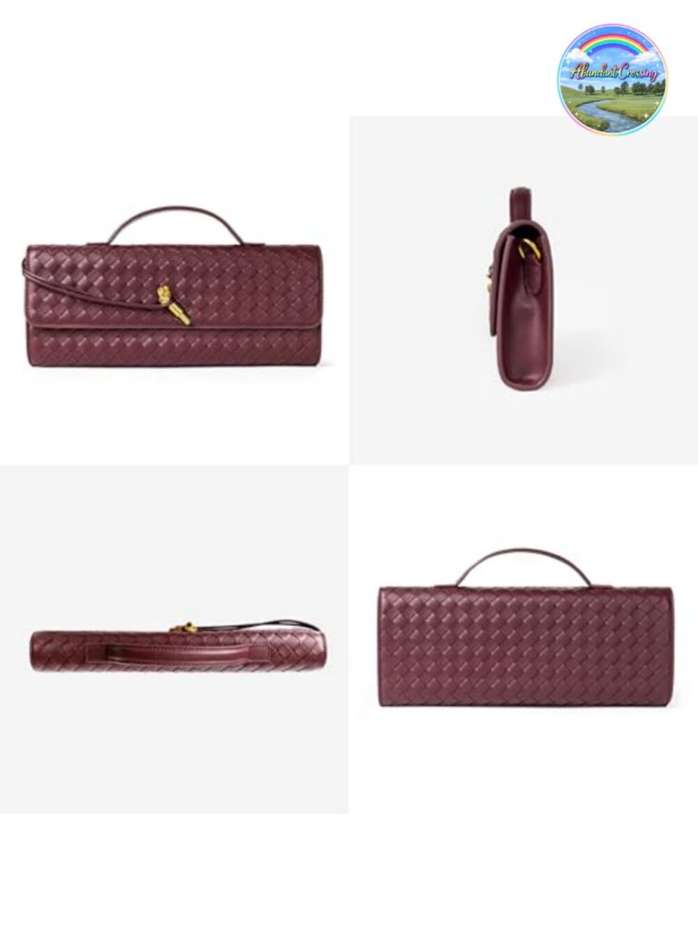 Woven Vegan Leather Evening Clutch Crossbody Bag with Adjustable Strap - Picture 2 of 6